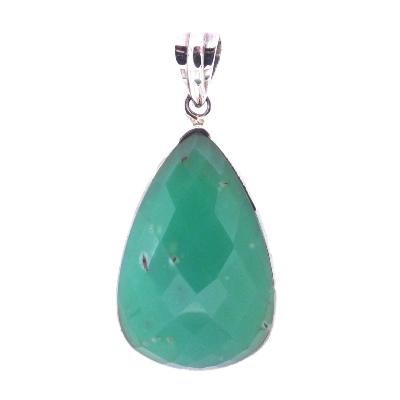 Unique 925 Silver designer pendant featuring a faceted teardrop-shaped Chrysoprase cabochon.   SP2546PEND