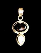 925 SILVER PENDANT WITH BLACK ONYX & RAINBOW MOONSTONE CABOCHONS.   SPR11383PEND