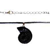 Gemstone Ammonite Pendant In Black Obsidian On Waxed Cotton Cord.   SPR16844