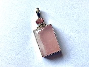 Rose Quartz with facet pink tourmaline  rectangular  Indian Silver pendant 4-4.5cm inc bail . PENRQGAR02