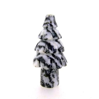 A GEMSTONE CHRISTMAS TREE CARVING IN BLACK & WHITE ZEBRA JASPER.   SP12966POL