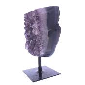 Amethyst Druze On Agate Polished Edge Nodule Specimen On Metal Display Stand.   SP17829POL