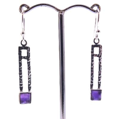 925 Silver Pendant Earrings Featuring Square Cut Polished Cabochons In Amethyst.   SP17896EA 