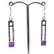 925 Silver Pendant Earrings Featuring Square Cut Polished Cabochons In Amethyst.   SP17896EA 
