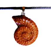 Gemstone Ammonite Pendant In Copper Goldstone On Waxed Cotton Cord.   SPR16845