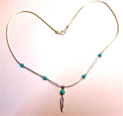 NATIVE AMERICAN SILVER WITH TURQUOISE PENDANT NECKLACE. 935NT