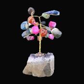 Gem Tree With Amethyst Druze Base, Twisted Wire Trunk & Branches With Multi Coloured Agate Leaves.   SP17502POL