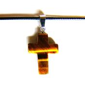 CROSS PENDANT IN TIGER'S EYE ON WAXED CORD.   SPR13957PEND