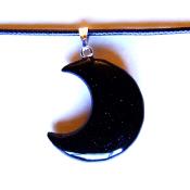 CRESCENT MOON PENDANT IN BLUE GOLDSTONE ON WAXED CORD.   SPR13970PEND