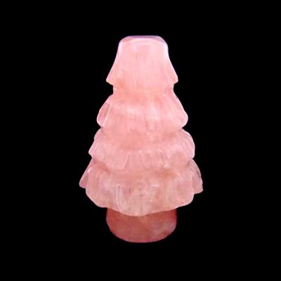 GEMSTONE CHRISTMAS TREE CARVINGS IN ROSE QUARTZ.   SPR14497POL