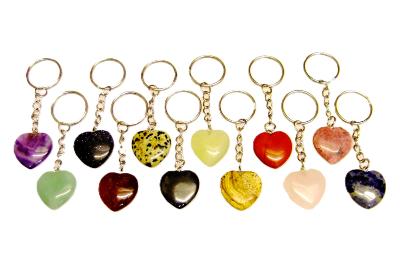 10 Pack Mini Puff Heart Gemstone Keyrings Mix.   SPR16446WH