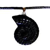 Gemstone Ammonite Pendant In Black Obsidian On Waxed Cotton Cord.   SPR16844