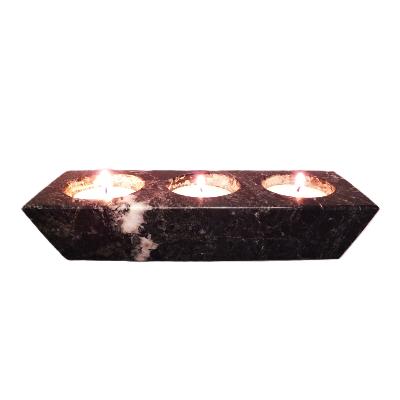 Triple Hole Tea Light Holder In Black Zebra Jasper.   SPR17243POL