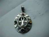 Silver Ankh Pendant with 4 Gemstones. PendROW