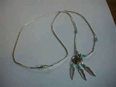 Turquoise Necklace with 3 feathers - 083N