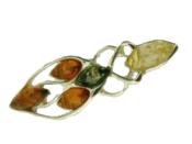 SILVER ART DECO STYLE MULTI COLOUR AMBER PENDANT. 4CM. 2L0330021