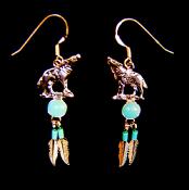 NATIVE AMERICAN SILVER WITH TURQUOISE WOLF EARRINGS.   483E