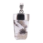 Designer pendant featuring a polished Quartz with Chlorite and Lithium crystal set in 925 Silver capping with bail.   SP10835PEND