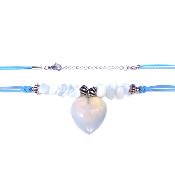 Chip & Bead Necklace Featuring Opalite & Silver Plated Beads And a Heart Pendant On Blue Cord.   SPR16976NEC