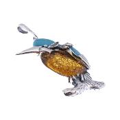 Kingfisher Pendant In 925 Silver With Baltic Amer & Turquoise Detailing.   SP17299PEND.