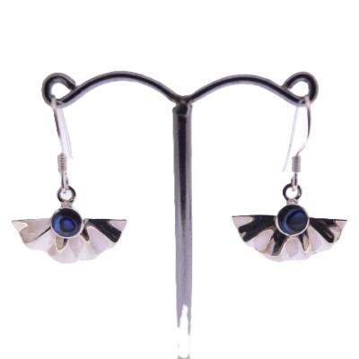 925 Silver Pendant Earrings In Fan Shape Featuring Round Dome Polished Pieces Of Abalone Shell.   SP17902EA