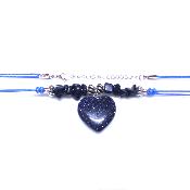 Chip & Bead Necklace Featuring Blue Goldstone & Silver Plated Beads And a Heart Pendant On Blue Cord.   SPR16981NEC