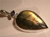 Labradorite with facet Iolite Indian Silver pendant 3.75-4.25cm inc bail Square/Rectangle.