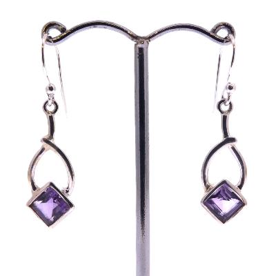 925 Silver Pendant Earrings Featuring Square Facetted Cabochon Stones In Amethyst.   SP17900EA