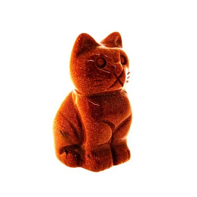 Gemstone Carving Of A Cat (Large Size) In Copper Goldstone.   SPR16936POL