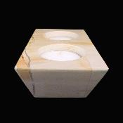 Twin Hole Tea Light Holder In Burma Teak Marble.   SPR17242POL