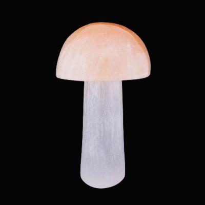 Two Colour Mushroom Carving in Selenite & Peach Selenite.   SPR17549POL