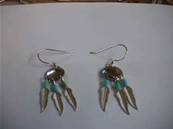 Turquoise Earrings with 3 Feathers . DREAM083E