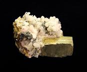 QUARTZ CLUSTER FORMATIONS WITH RHODONITE ON PYRITE CRYSTAL SPECIMEN.   SP12377 