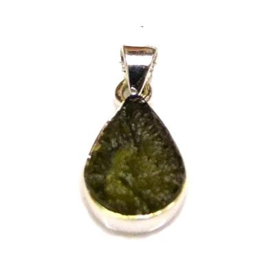  925 Silver Pendant Necklace Featuring A Raw Moldavite Crystal Specimen.   SP15982PEND
