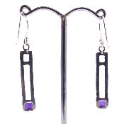925 Silver Pendant Earrings Featuring Square Cut Polished Cabochons In Amethyst.   SP17896EA 