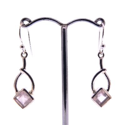 925 Silver Pendant Earrings Featuring Square Facetted Cabochon Stones In Rose Quartz.   SP17901EA