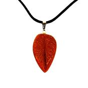 Leaf Style Gemstone Pendant on waxed cord in Copper Goldstone.   SPR15262
