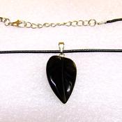 Leaf Style Gemstone Pendant on waxed cord in Black obsidian.   SPR15264