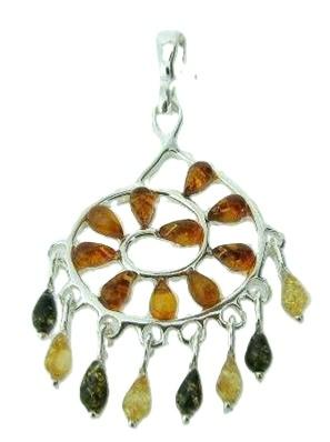 AMBER & SILVER SWIRL PATERN PENDANT. 5.5CM INCLUDING BAIL. 50g. 2L0480021