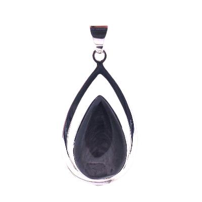 One off pendant featuring a teardrop shaped cabochon in Hypersthene with 925 Silver setting and bail.   SP17068PEND 