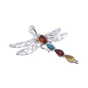 Dragonfly Pendant In 925 Silver Featuring Baltic Amber & Turquoise Cabochons.   SP17296PEND