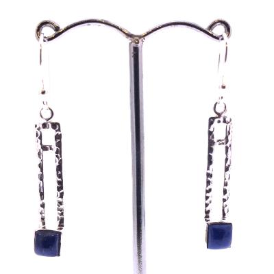 925 Silver Pendant Earrings Featuring Square Cut Polished Cabochons In Lapis Lazuli.   SP17897EA