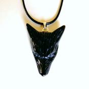 CARVED WOLF'S HEAD PENDANT IN BLACK OBSIDIAN ON WAXED CORD.   SPR13950PEND