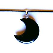 CRESCENT MOON PENDANT IN BLACK OBSIDIAN ON WAXED CORD.   SPR13968PEND