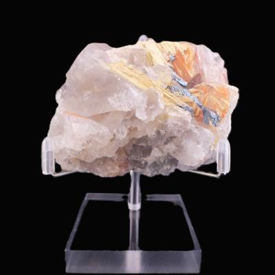 Golden Rutile With Hematite On Smokey Quartz Raw Crystal Specimen.   SP17842