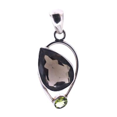 925 Silver Designer Pendant With Smokey Quartz & Peridot.   SP5734PEND