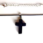 CROSS PENDANT IN BLUE GOLDSTONE ON WAXED CORD.   SPR13962PEND
