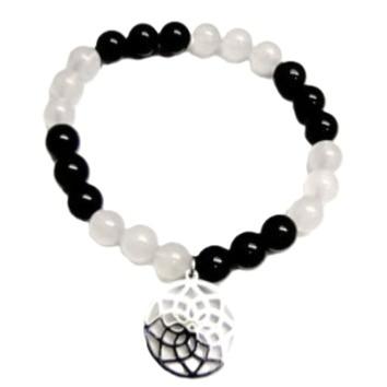 Charm Bracelet in Quartz with Black Obsidian round beads.   SPR15168BR  