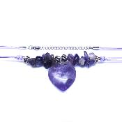 Chip & Bead Necklace Featuring Amethyst & Silver Plated Beads And a Heart Pendant On Purple Cord.   SPR16977NEC