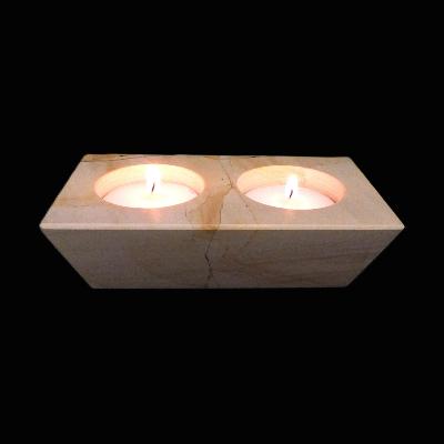 Twin Hole Tea Light Holder In Burma Teak Marble.   SPR17242POL